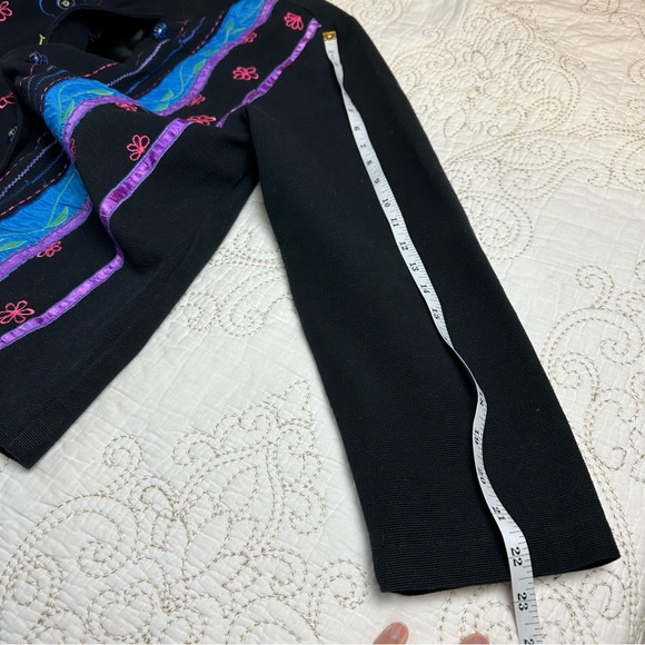 Vintage cotton embellished black jacket sz L - Picture 4 of 6
